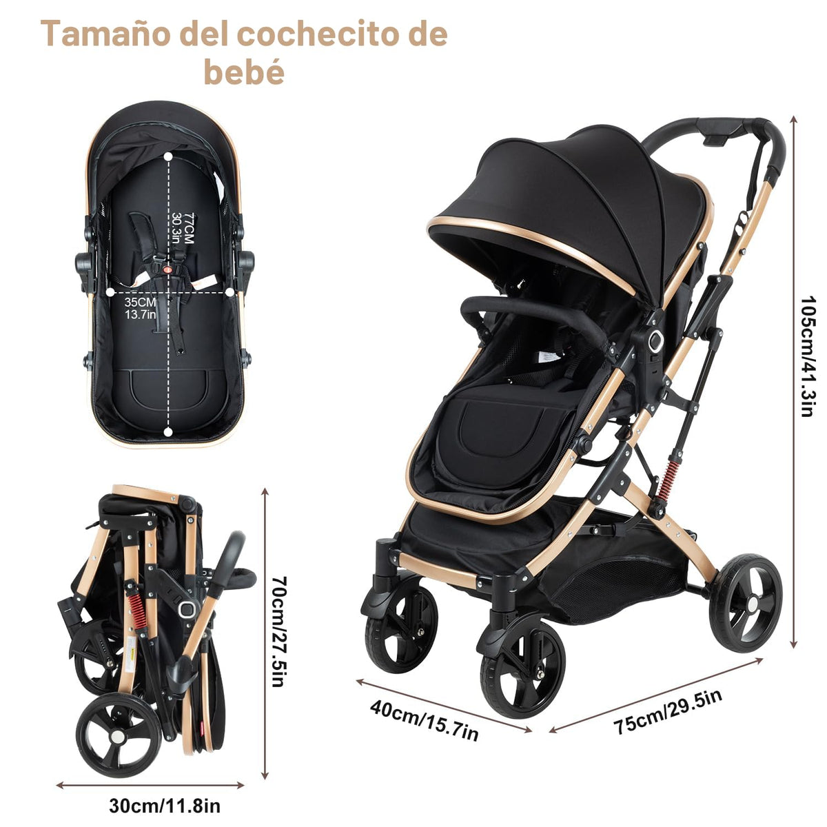 PEARLOVE Cochecito de bebé 2 en 1, cochecito plegable para recién n...