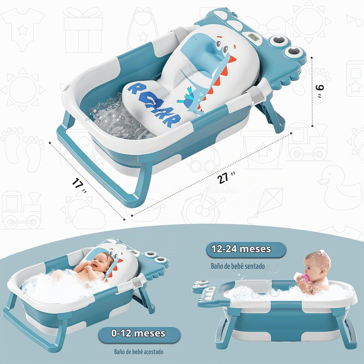 MoreFeel Bañera plegable para bebé recién nacido con termómetro y 1...