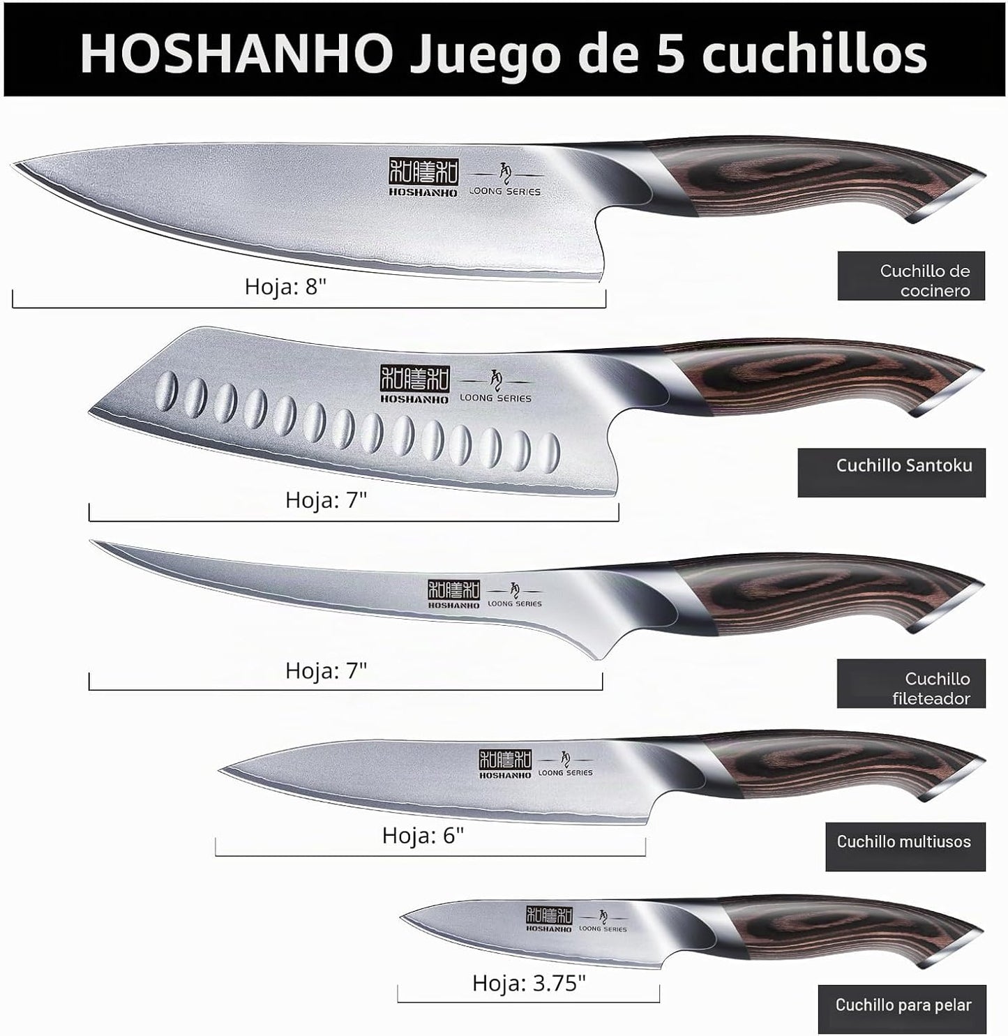 HOSHANHO Juego de 5 piezas de cuchillos, juegos de cuchillos de coc...