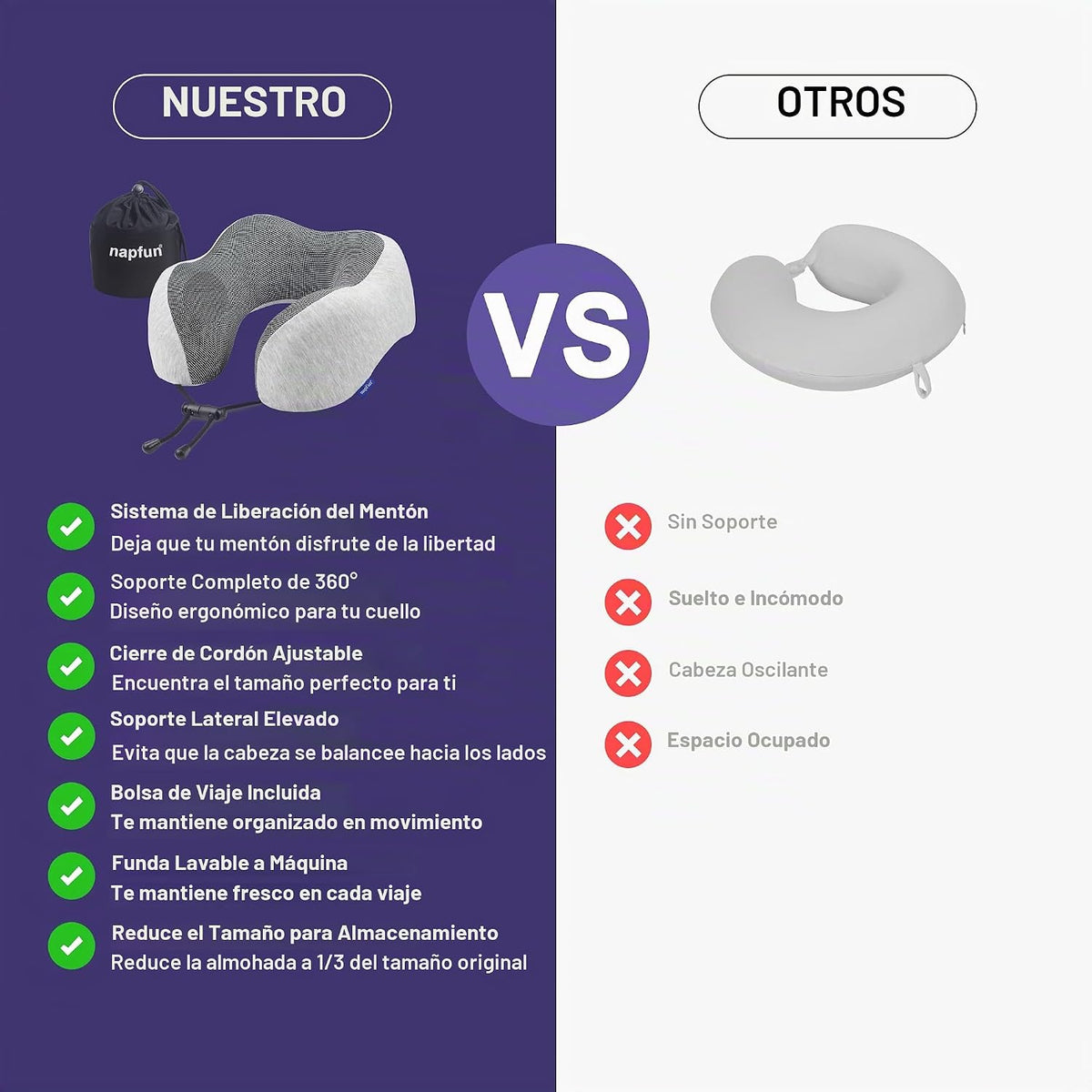 NapFun - Almohada de cuello para viajes, mejorada para viajar por a...