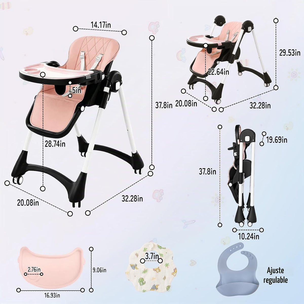 Sillas altas para bebés y niños pequeños, silla alta rosa para niña...