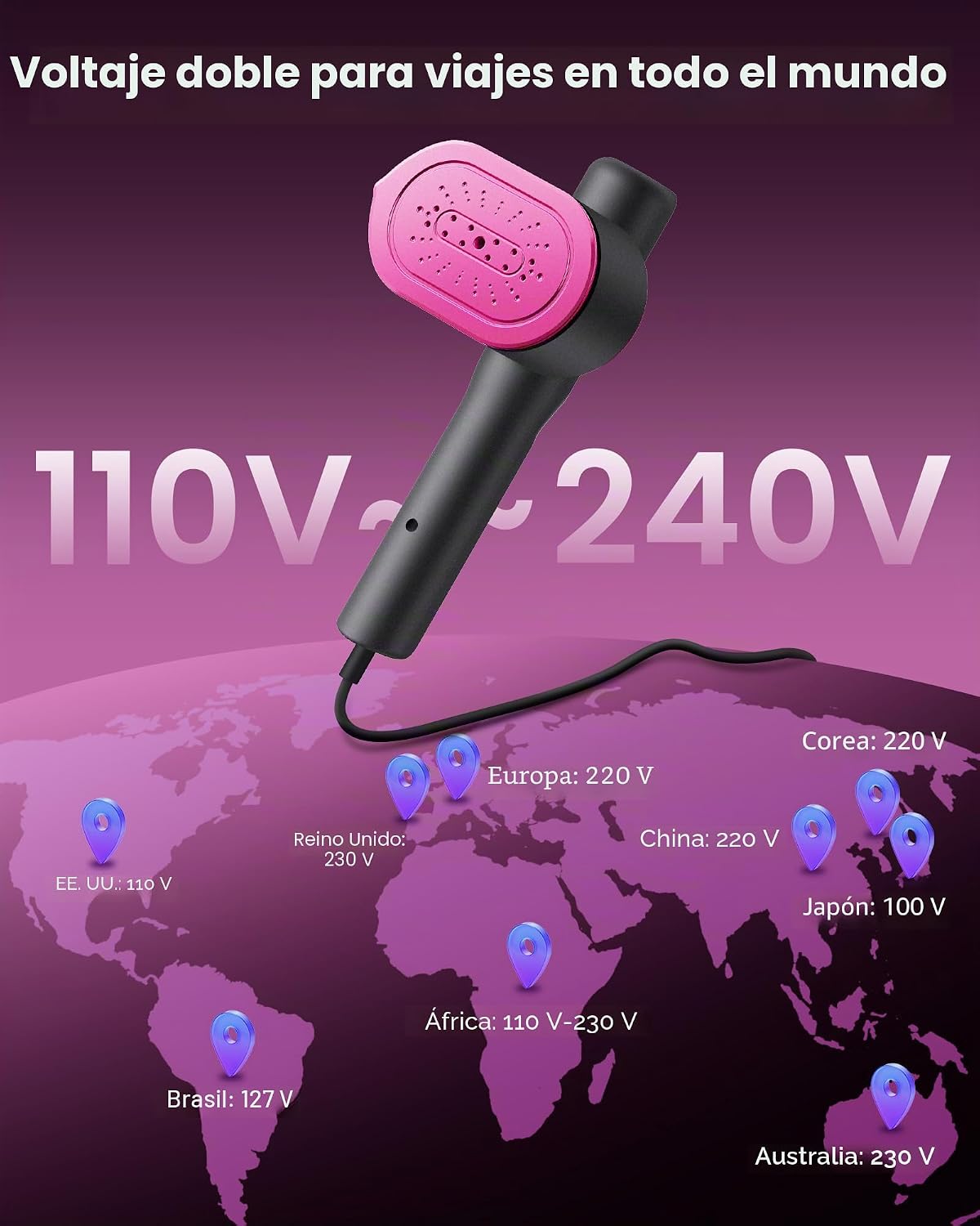 Nirrom Vaporizador de viaje para ropa, 110-240 V de doble voltaje,...