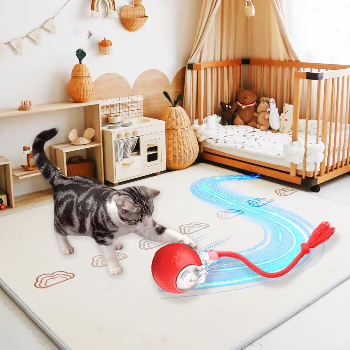 Yaruiguang Pelota de juguete interactiva para gatos con cola de bor...