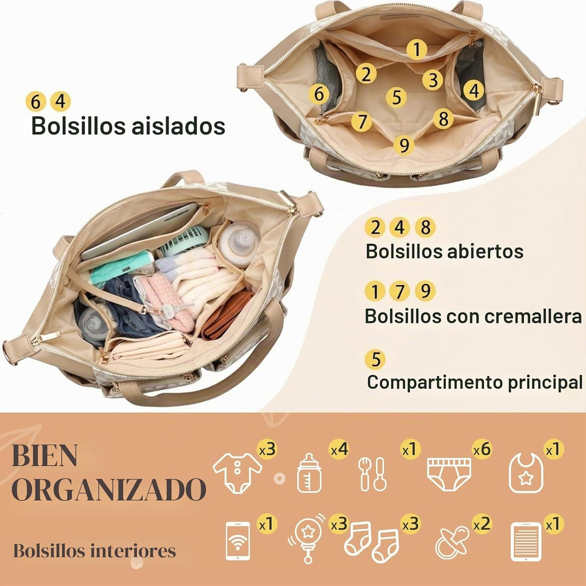 miss fong Mochila de cuero para pañales, bolsa de bebé, bolsa de pa...