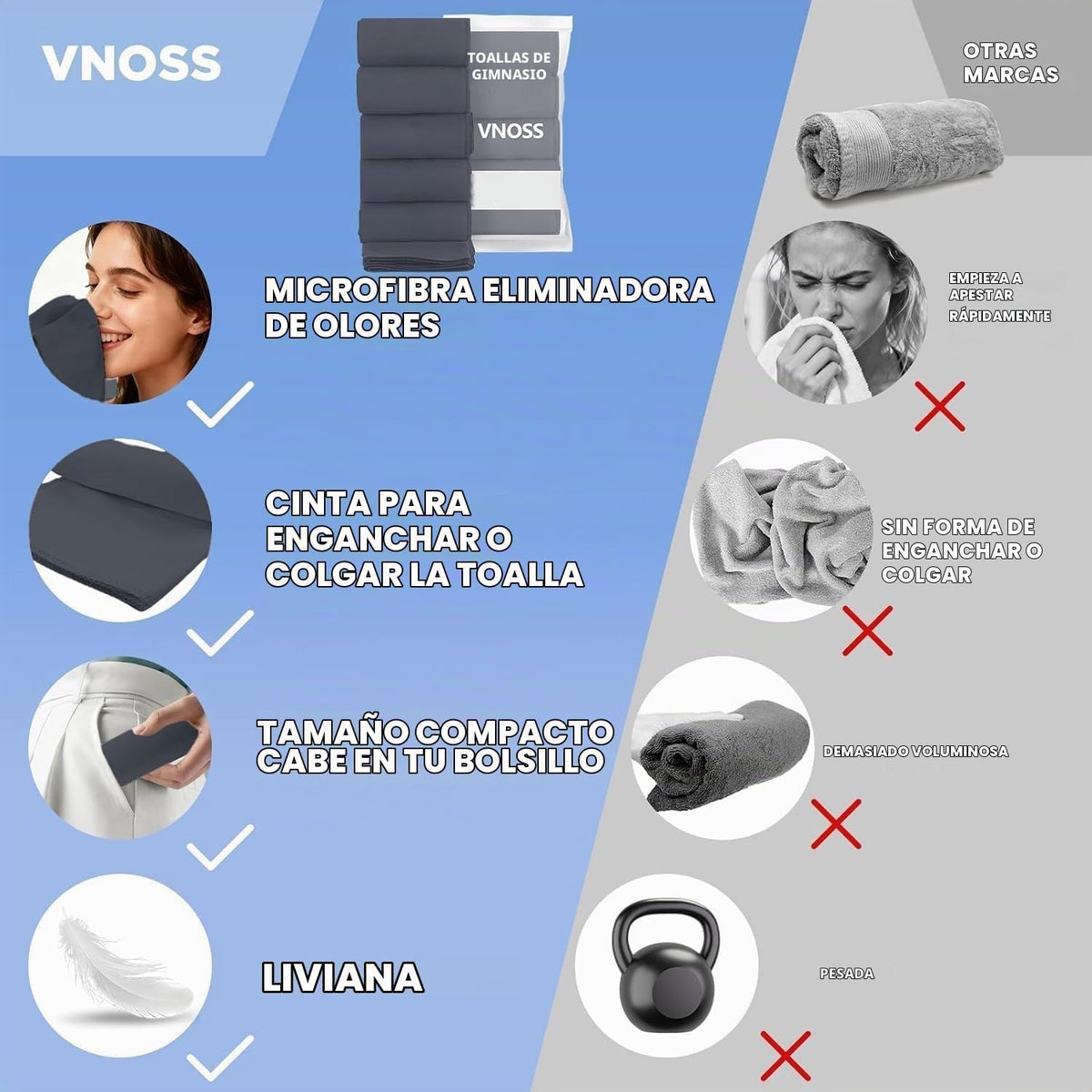 Vnoss Toallas de gimnasio de microfibra, de secado rápido, altament...