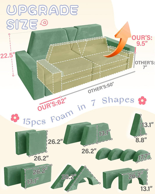 YEFU 15 piezas Sofá de Juego Modular para Niños, Sofá de Espuma par...