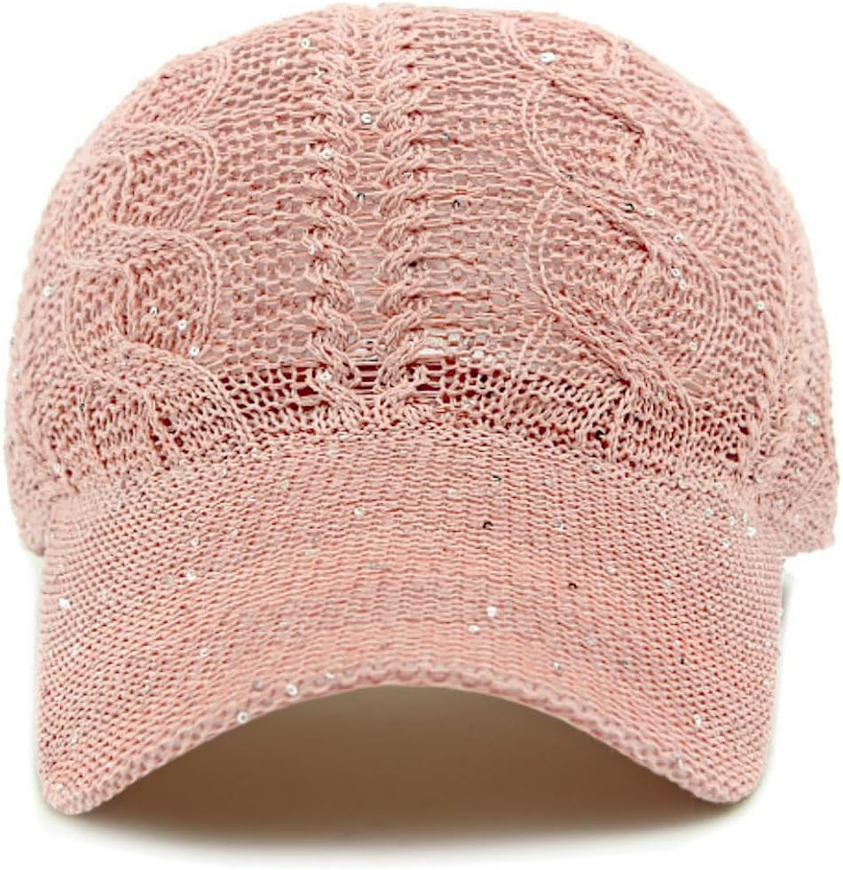 Gorra de béisbol de malla con purpurina para mujer, transpirable, a...