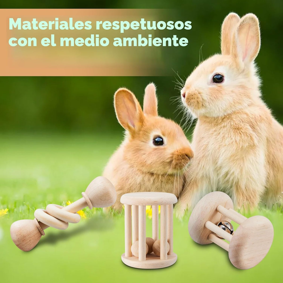 AOWPFVV 3 Piezas de Juguetes de Conejo de Madera - Seguros para Mas...