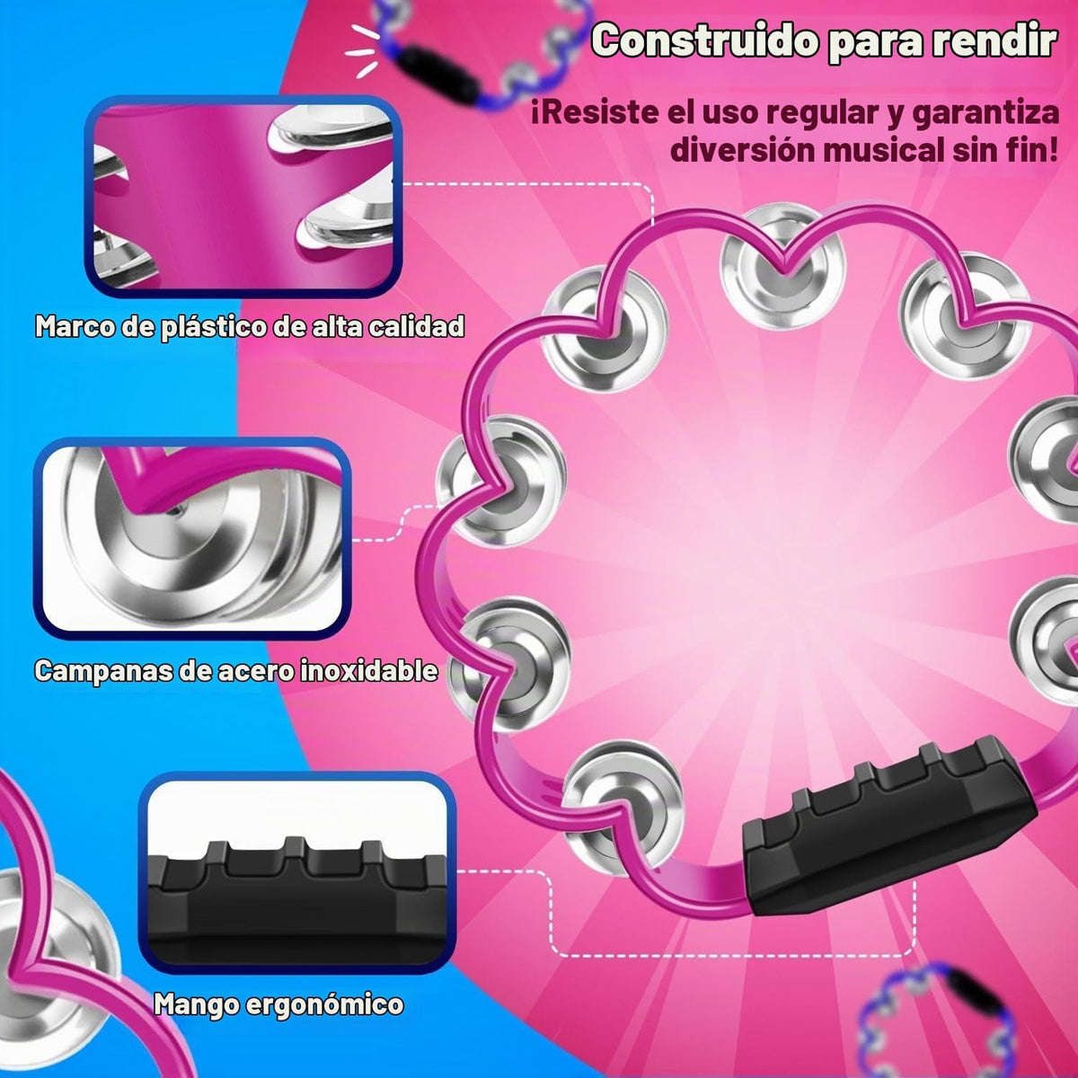 Flexzion Panderetas de flores de 8 pulgadas, jingles de doble fila,...