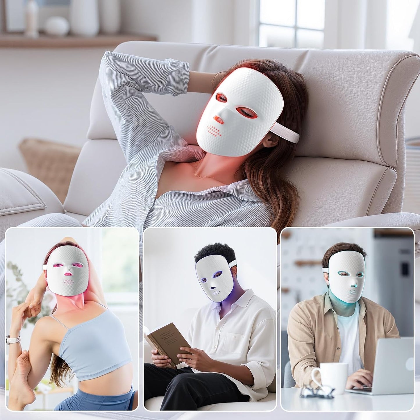 Terapia de luz roja para la cara, máscara facial LED inalámbrica, t...