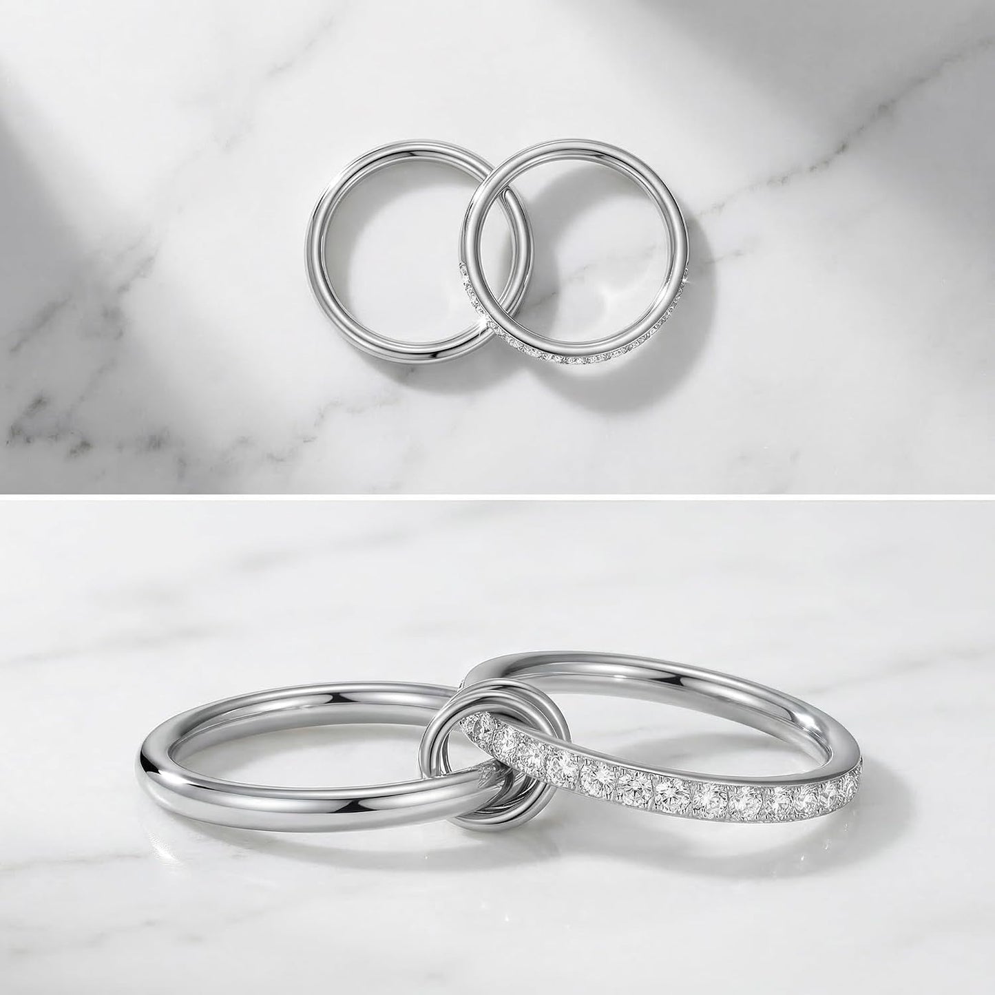 PDWZNBA Anillos apilables chapados en oro de 18 quilates para mujer...