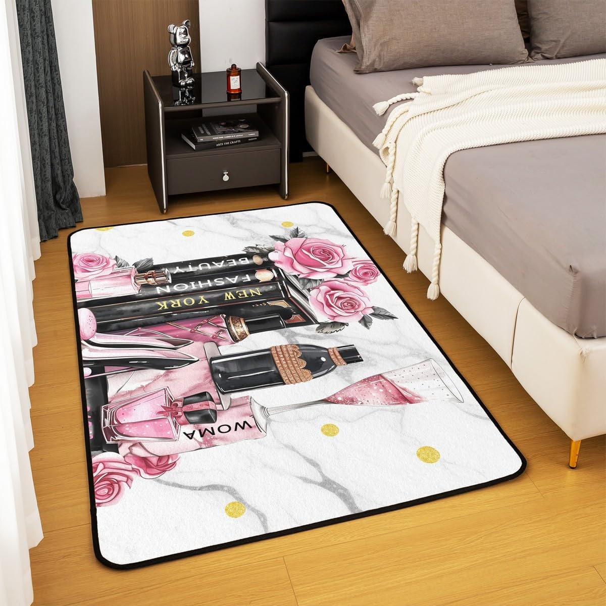 Erosebridal Alfombra moderna de color negro y rosa de 6 pies 6 pulg...