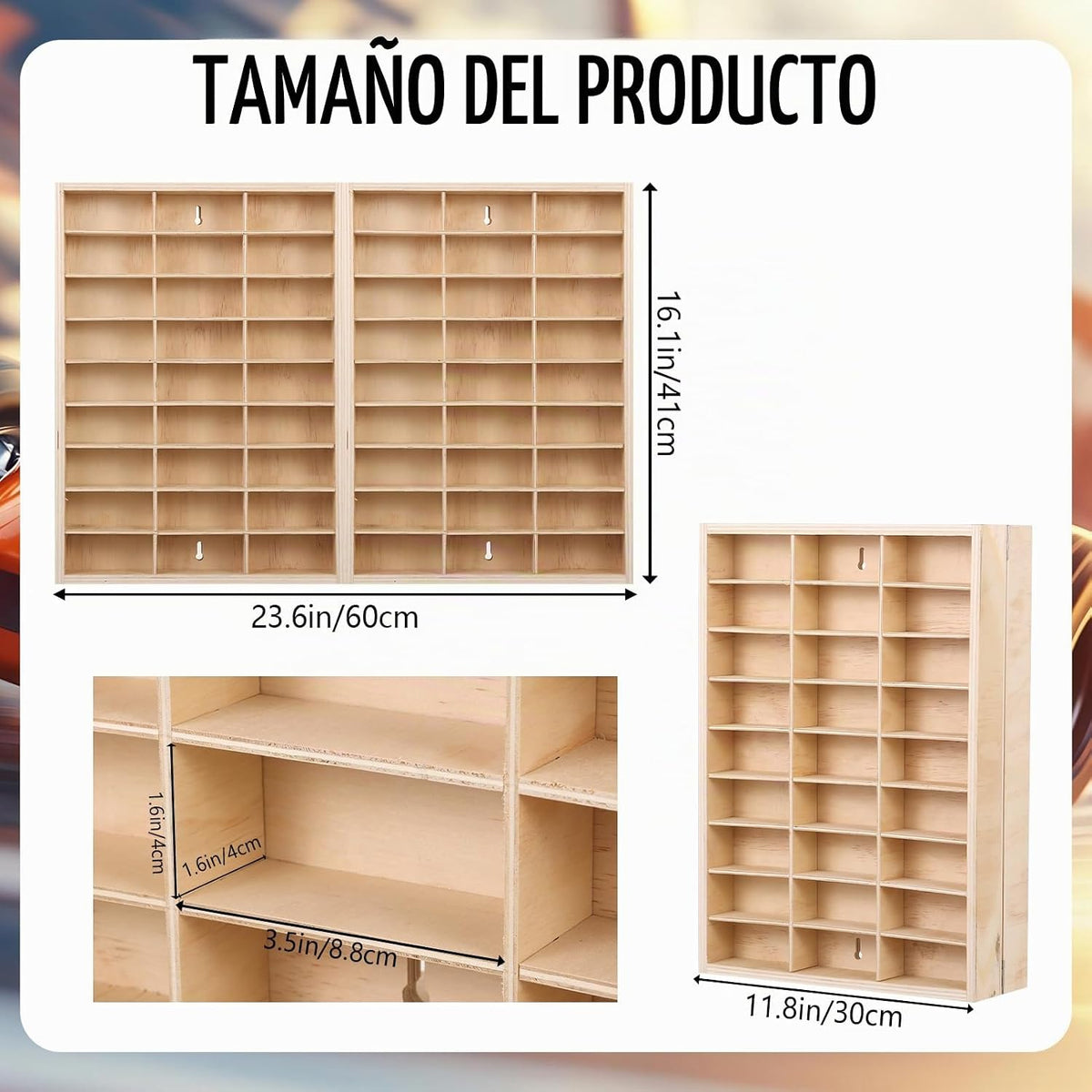 Vitrina de madera para Hotwheels de 54 espacios, escala 1\/64, vitr...