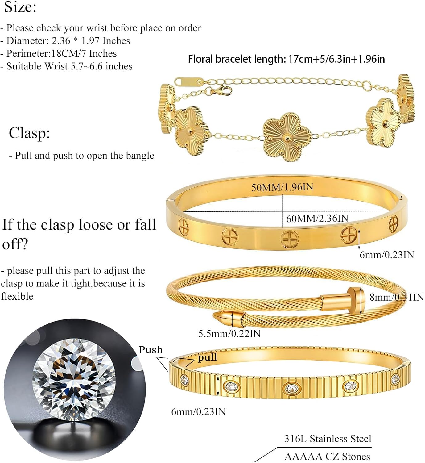 Ntutrxk Pulseras de oro para mujer - 4 piezas\/3 piezas, juego de p...