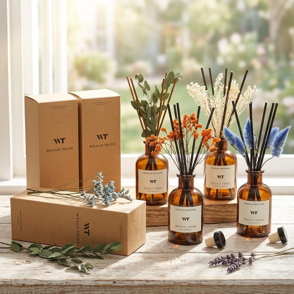 WEALD TRIBE Juego de difusor de varillas de flores con aroma a euca...