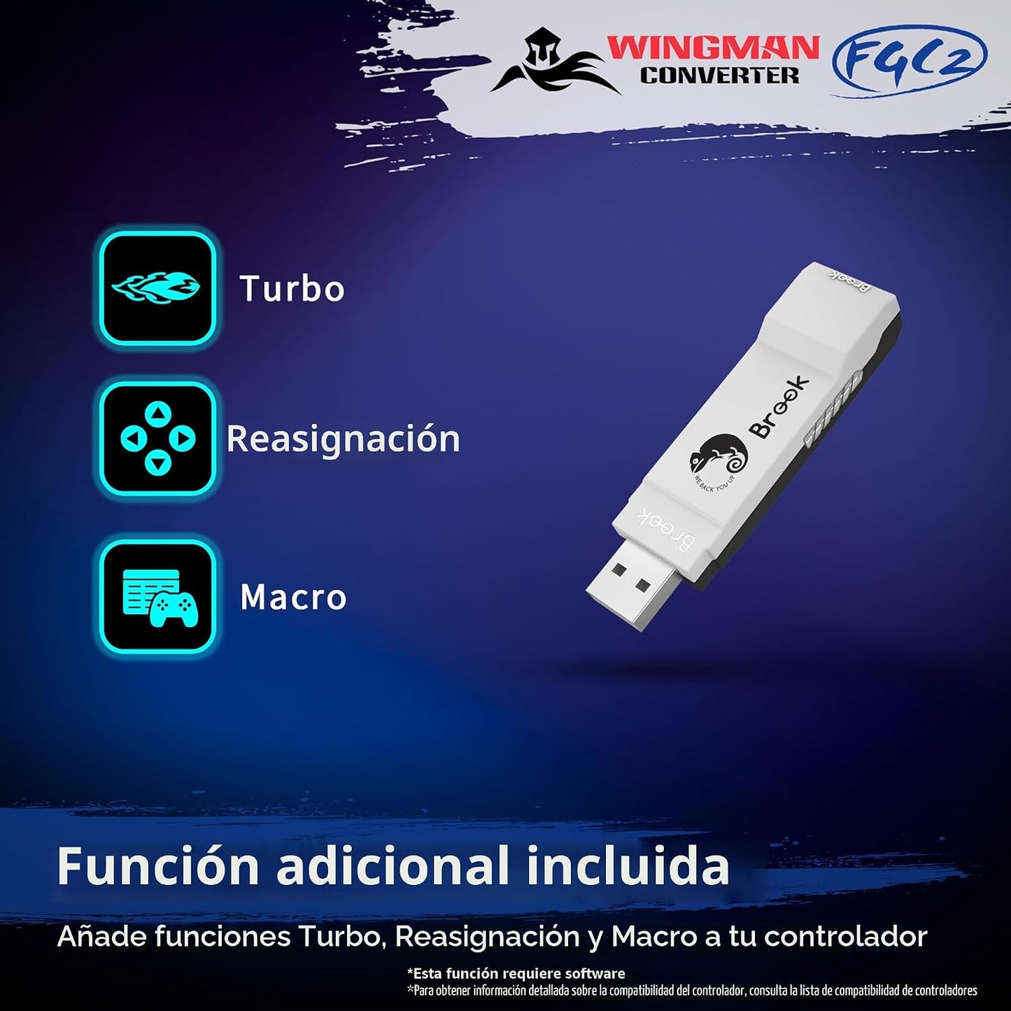 Brook Wingman FGC2 Convertidor con Llavero - Adaptador de Joystick...