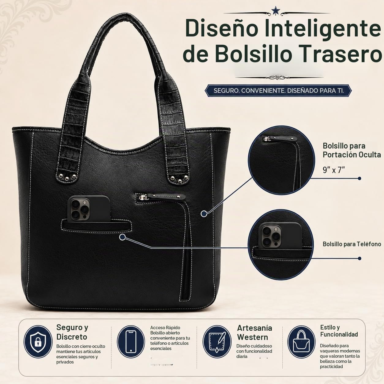 Estilo occidental vaquera tejida con flecos de cocodrilo magnífico...