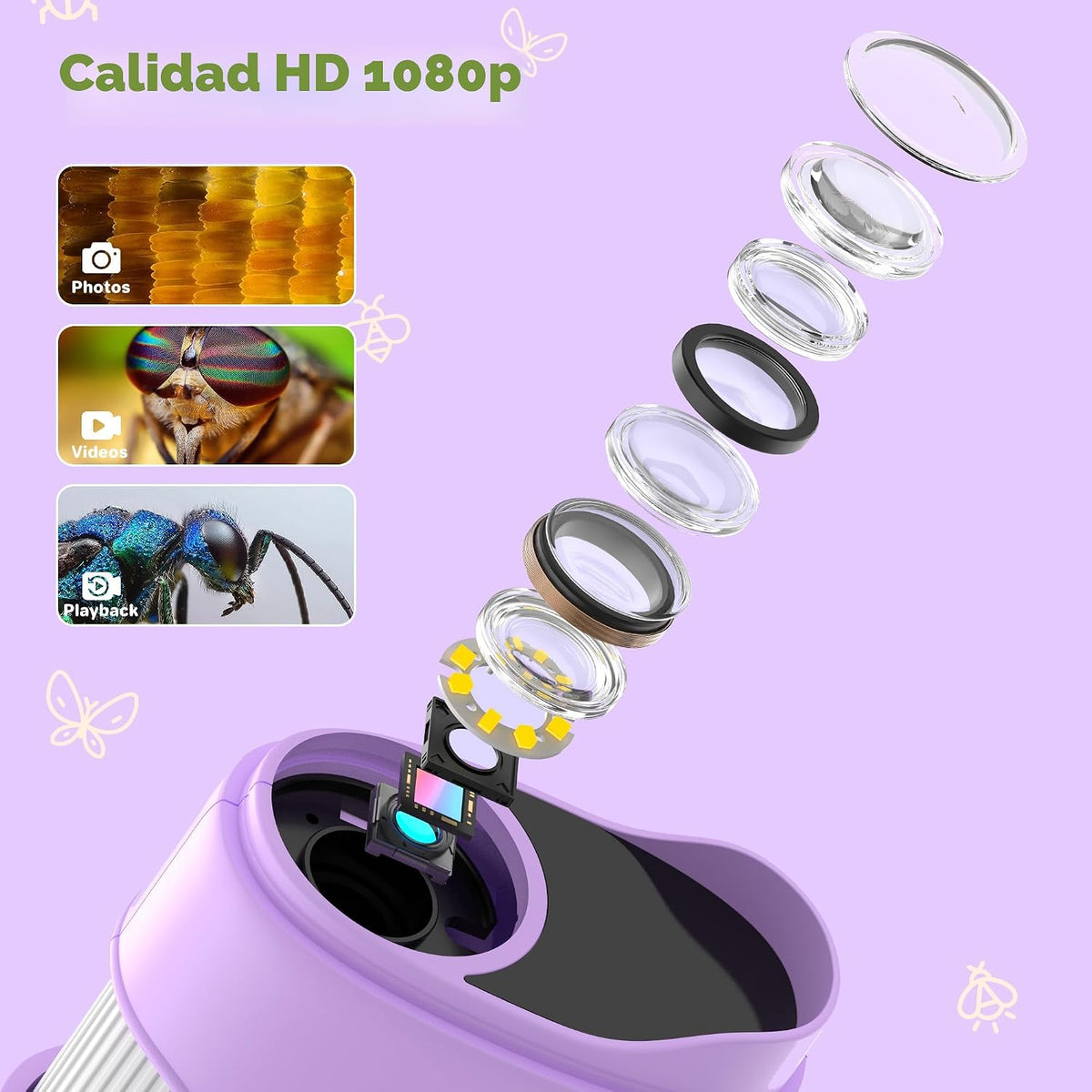 Microscopio digital de mano 1000X para niños: microscopio de bolsil...