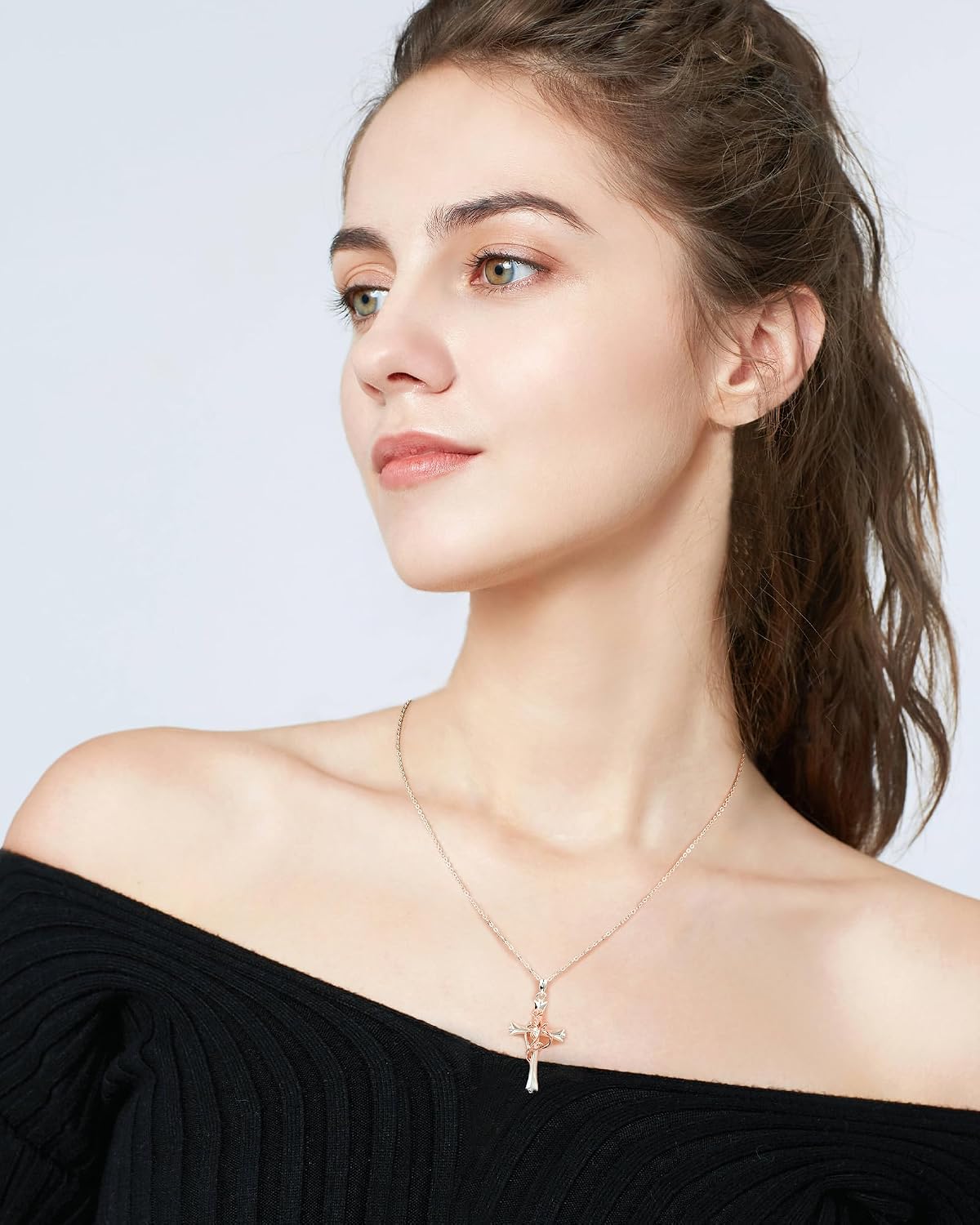 Collar de cruz ACECHA para mujer | Collar colgante de fe de plata c...