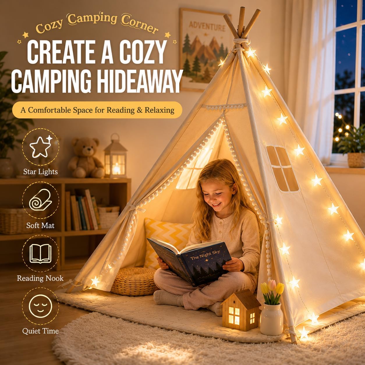 Tienda de campaña tipi para niños con juguetes de simulación de bar...