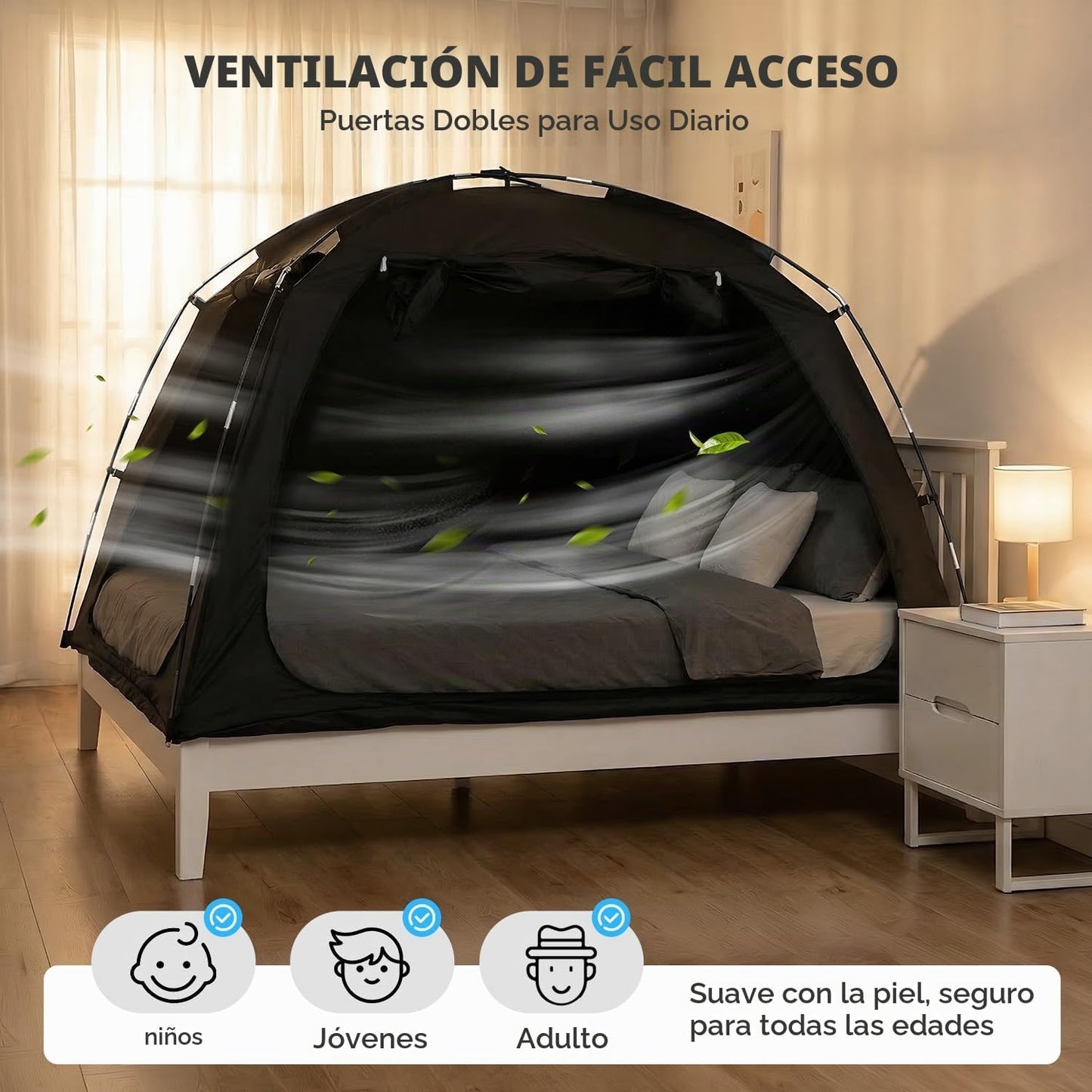 Alvantor® Tienda de campaña de cama tamaño matrimonial, 93% de opac...