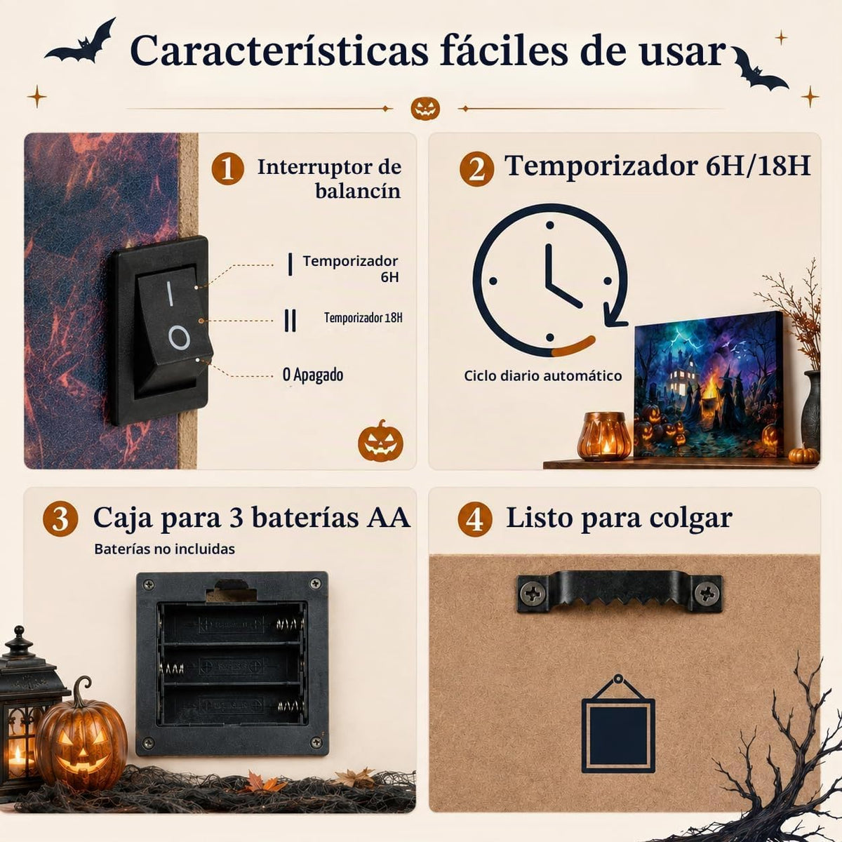 Arte de pared LED de Halloween de 20 x 16 pulgadas, regalo para el...