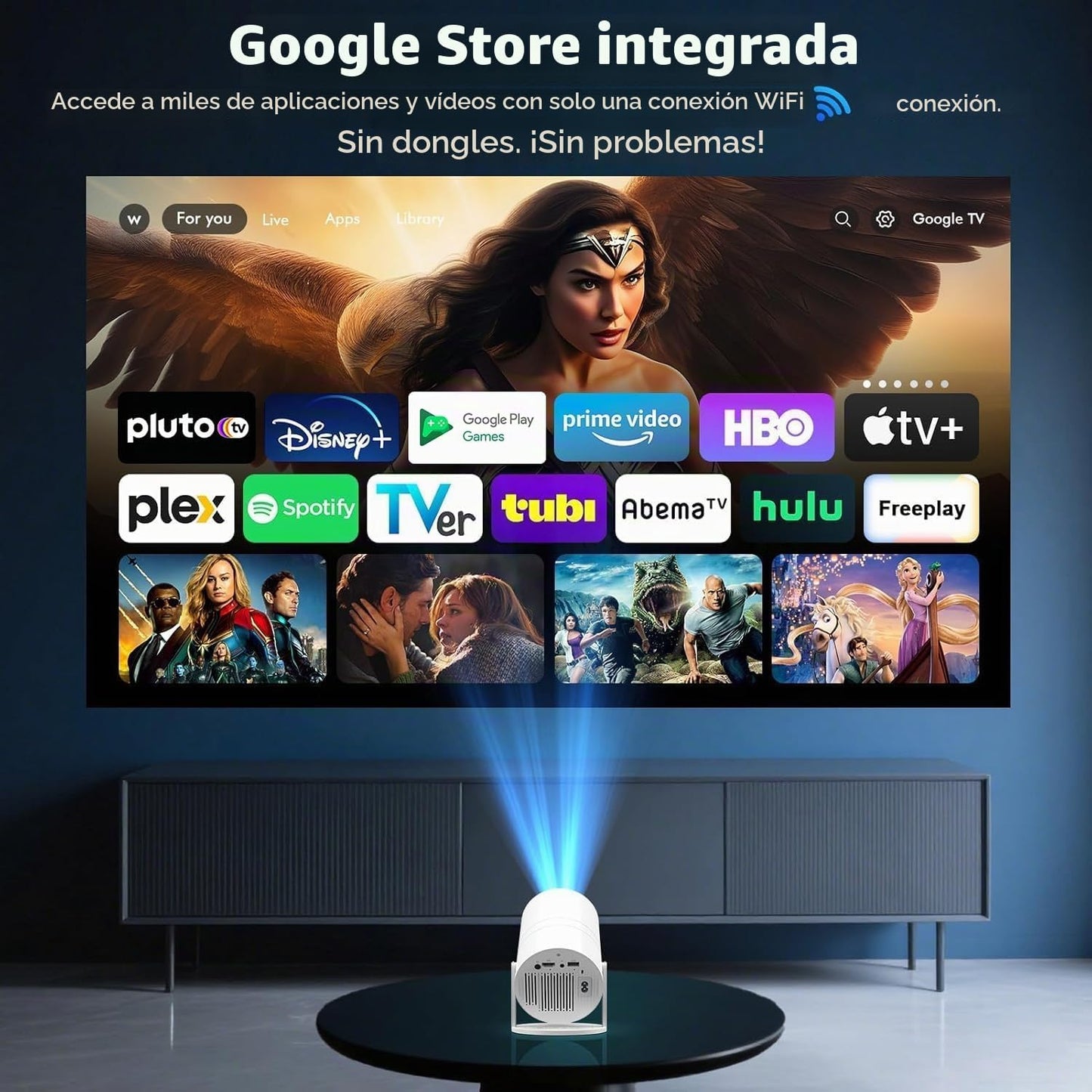 [Google TV integrado y control de voz] Mini proyector WISHOLY con W...