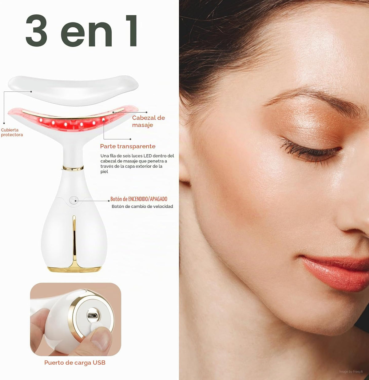 Ms.W - Masajeador facial de luz roja, herramientas para el cuidado...