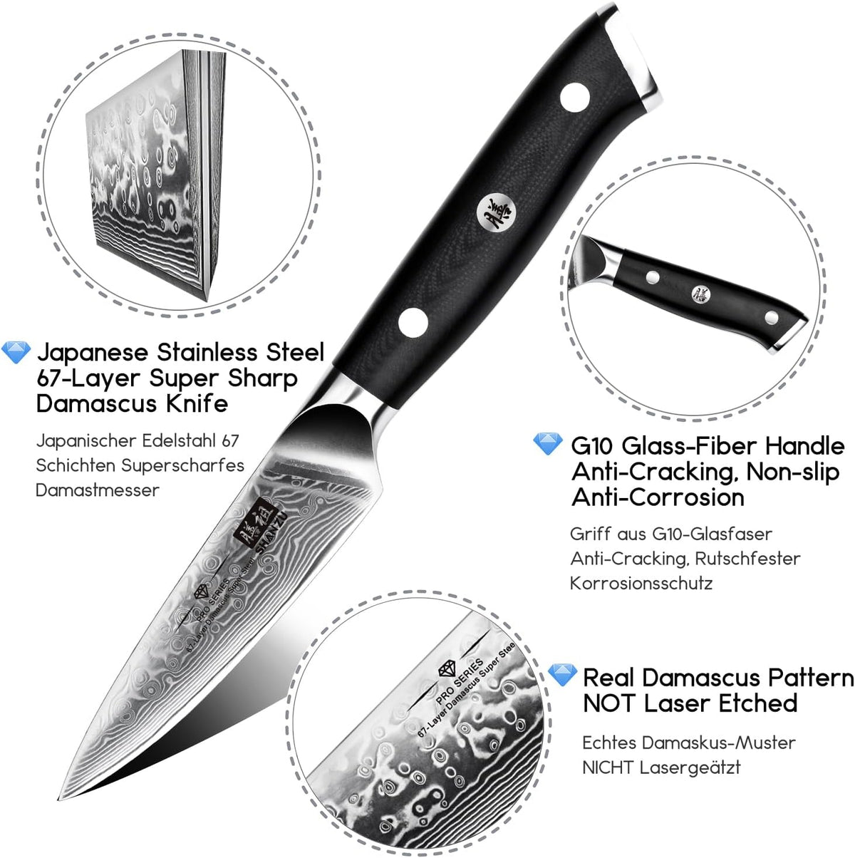 SHAN ZU Cuchillo de pelar de 4 pulgadas, cuchillos de cocina profes...