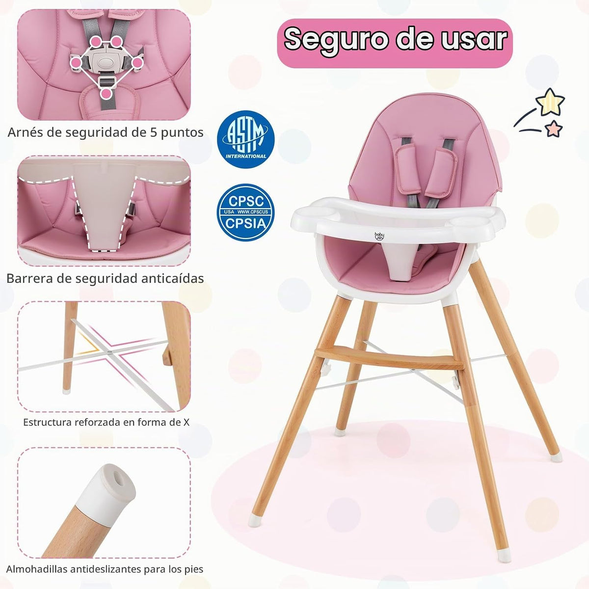 BABY JOY Silla alta para bebé, silla alta de madera para bebés y ni...