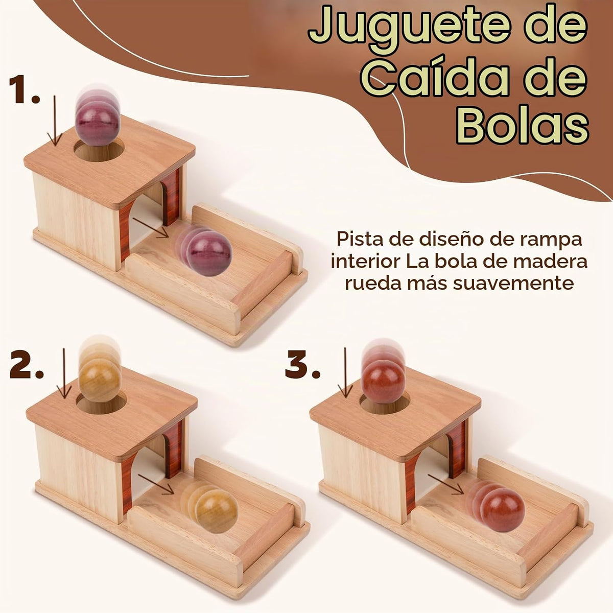 Adena Montessori Caja de permanencia de objetos, 3 bolas de madera,...