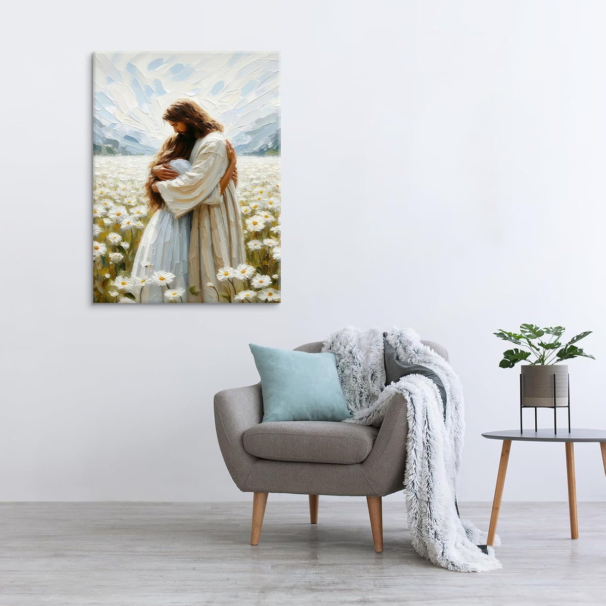 Lienzo de Jesús Abrazando a una Mujer Arte de Pared Jesús y Niña De...