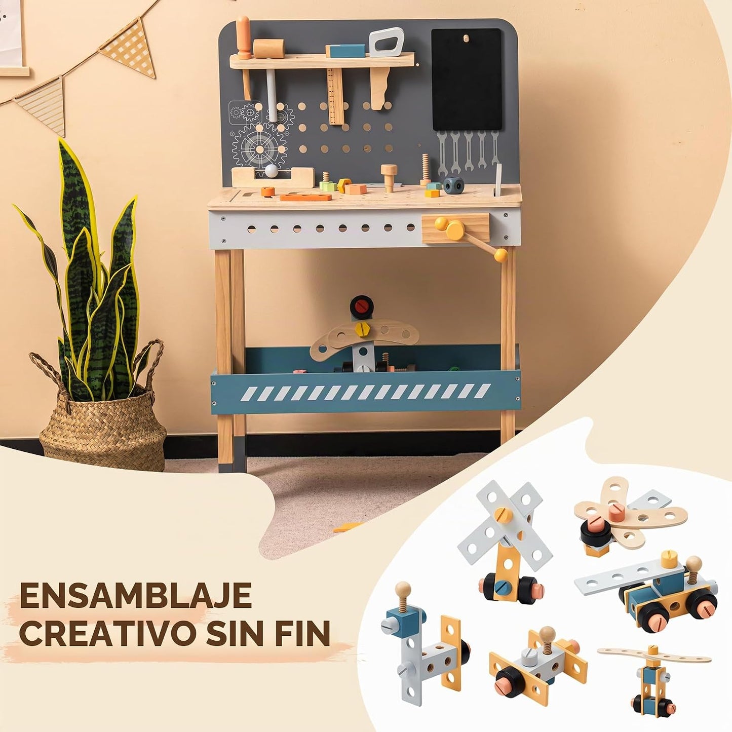 ROBUD - Banco de trabajo de herramientas de madera para niños y niñ...