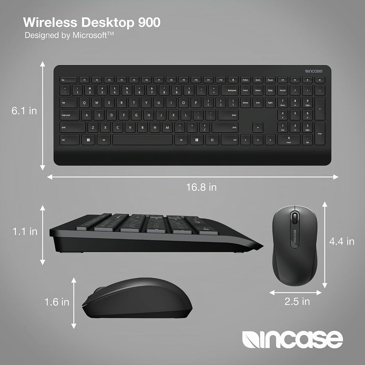 Incase Combo de teclado y mouse de escritorio inalámbrico 900, dise...