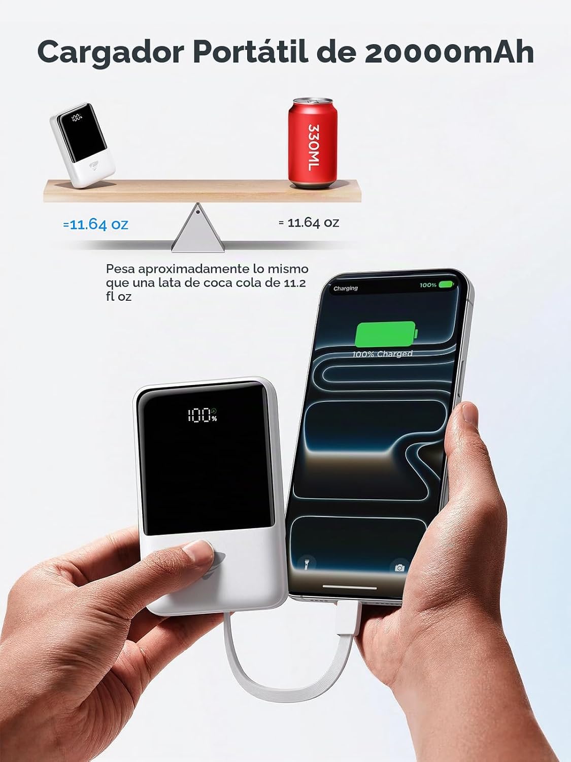 Aioneus Cargador portátil de 20000 mAh, banco de energía con cables...