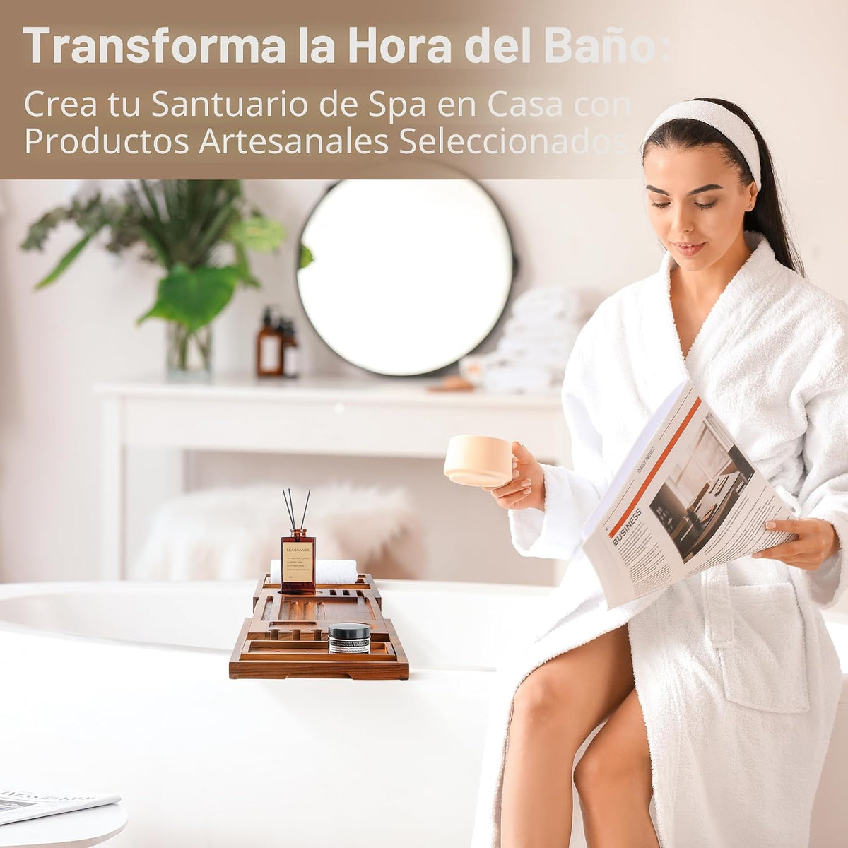 Realgulf - Bandeja de bañera de teca, organizador de baño de madera...