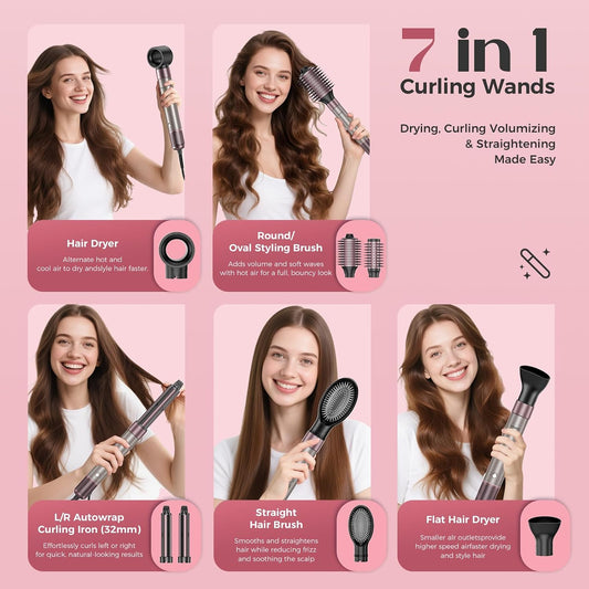 Vincofy Juego de cepillos secadores de cabello 7 en 1, peinador de...