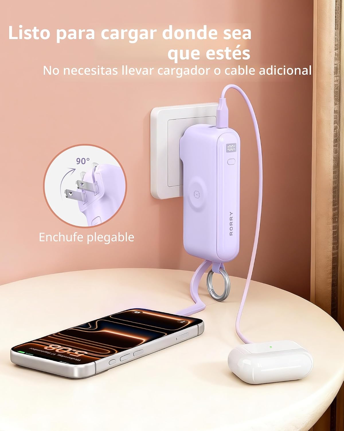 RORRY Cargador portátil de flujo 10000mAh 40W enchufe de pared Banc...