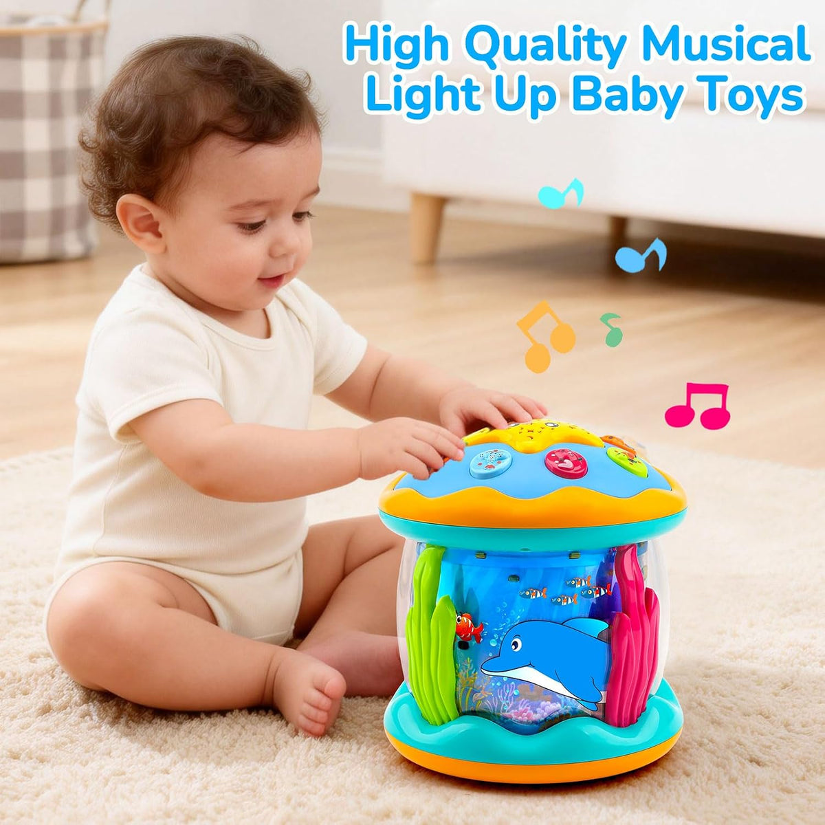 Tsomtto Juguete musical de pato y proyector de océano para bebés |...