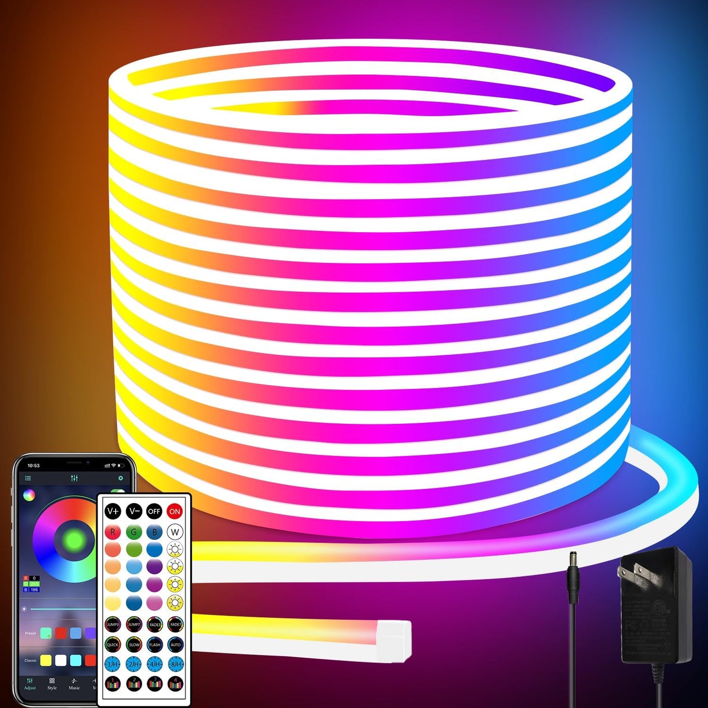 66 pies de luces de cuerda LED de neón con control de aplicación\/c...