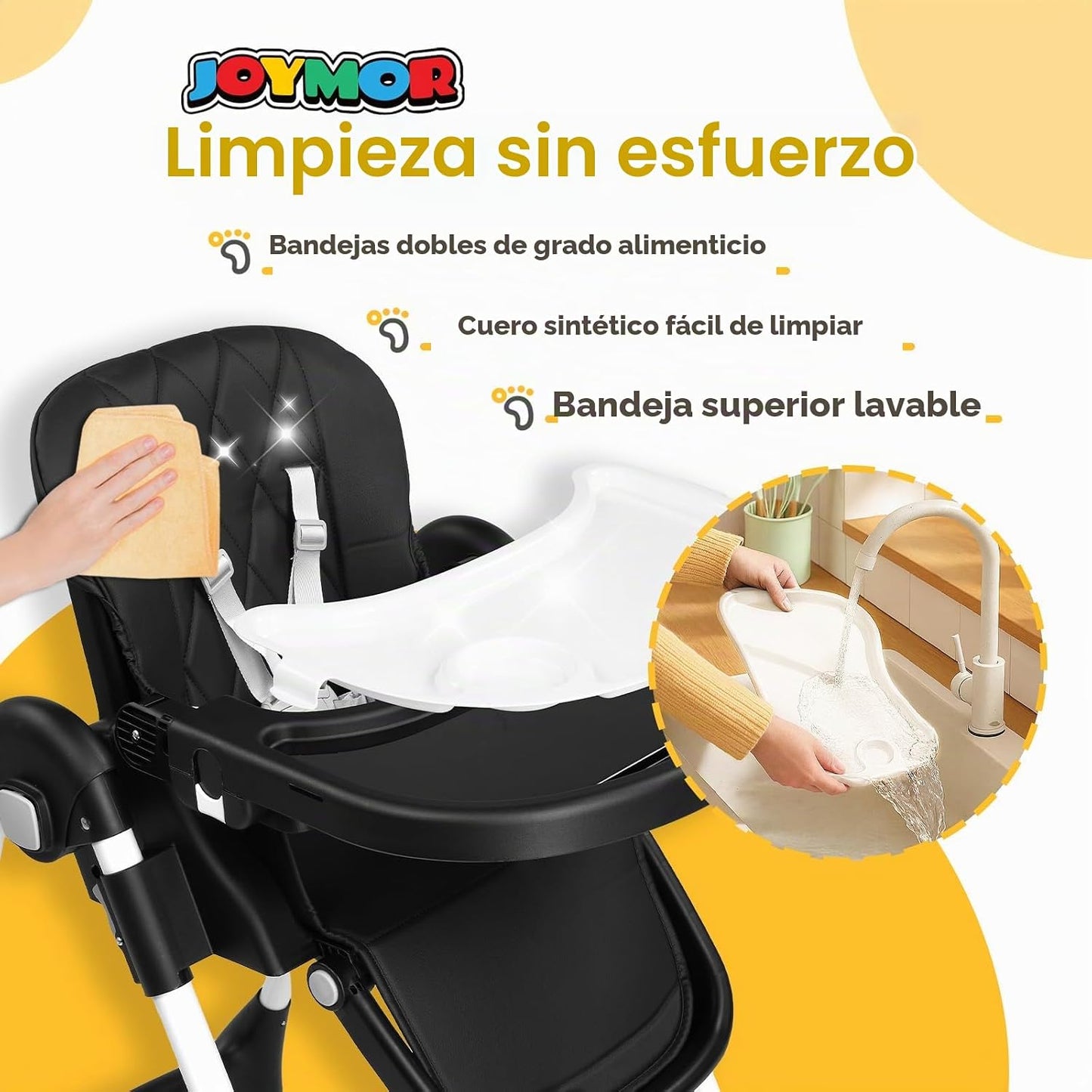 JOYMOR Trona plegable para bebé, Trona convertible 4 en 1 para come...