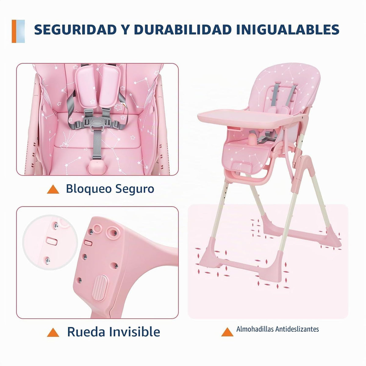 Silla alta para bebé, sillas de alimentación plegables para bebés y...