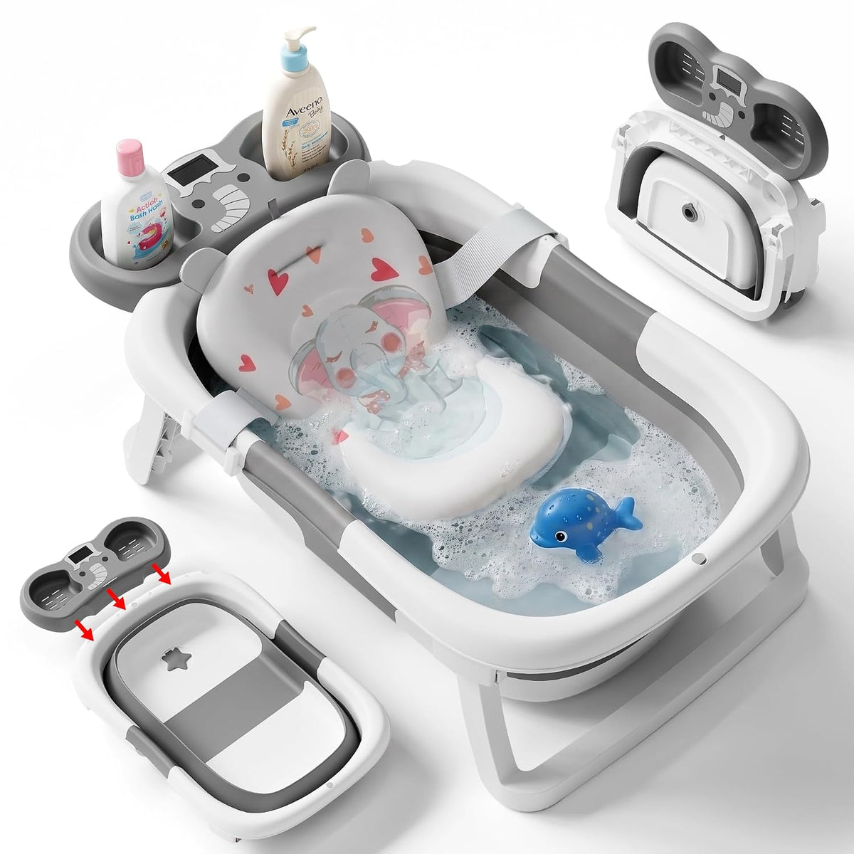 iBabyMax Elefante bañera para bebé, plegable, termómetro, gris | Te...