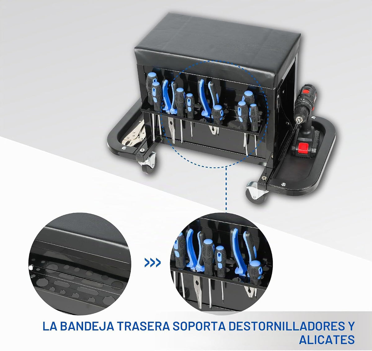 S.Walt - Taburete mecánico rodante con ruedas, asiento de arrastre...