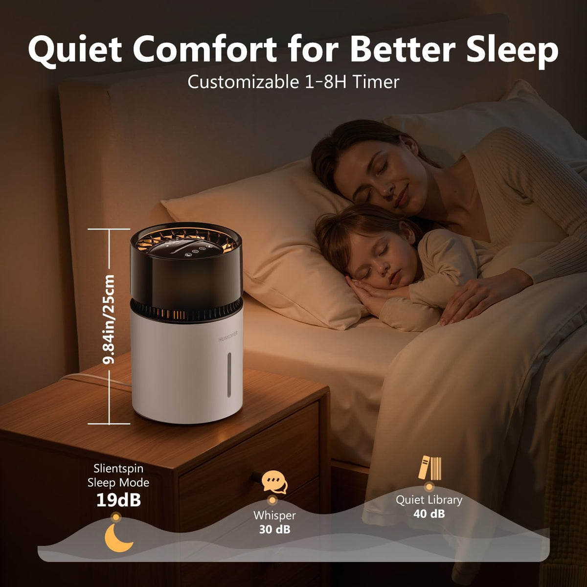 Humidificador evaporativo de 3L para dormitorio, humidificador de l...