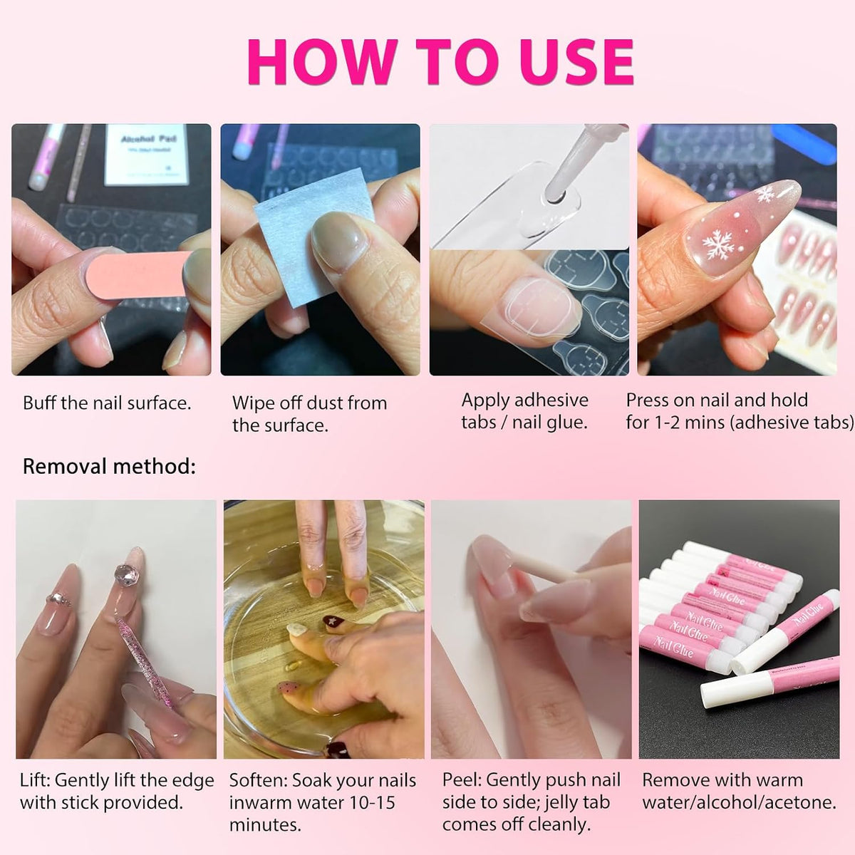 ESUOHYM 100 piezas de embalaje de uñas desechables suministros de n...