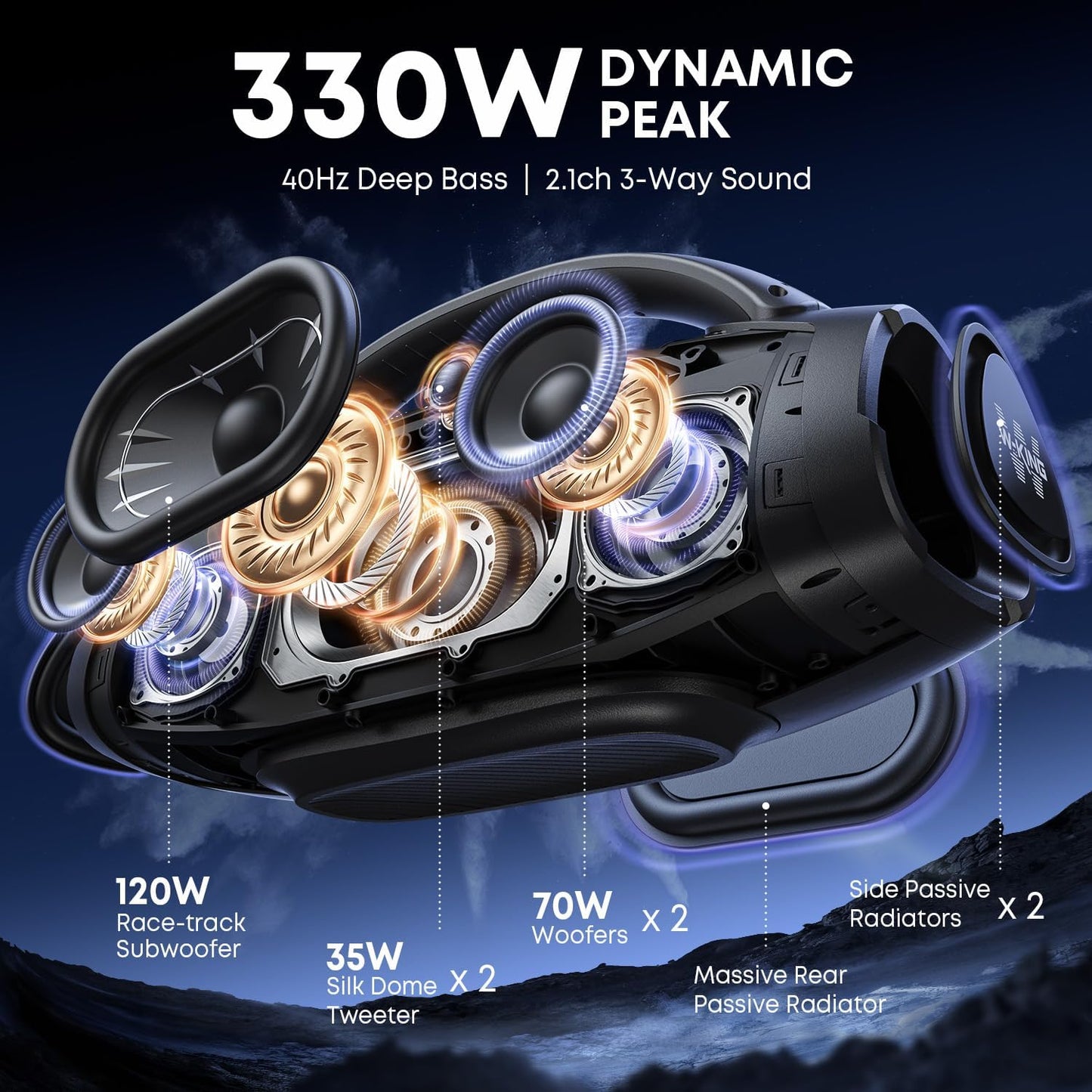 W-KING Altavoz Bluetooth portátil, 330 W pico fuerte Boombox Party...