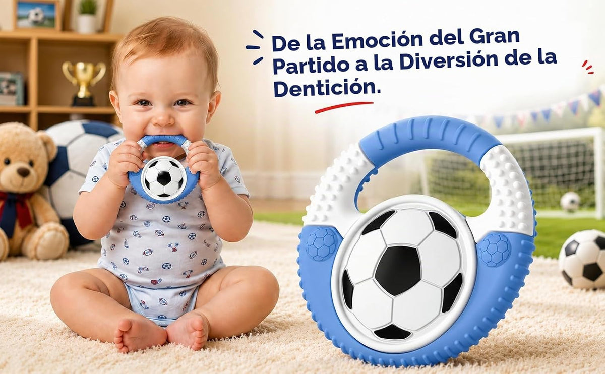 Juguetes de dentición de silicona para bebés con temática de fútbol...
