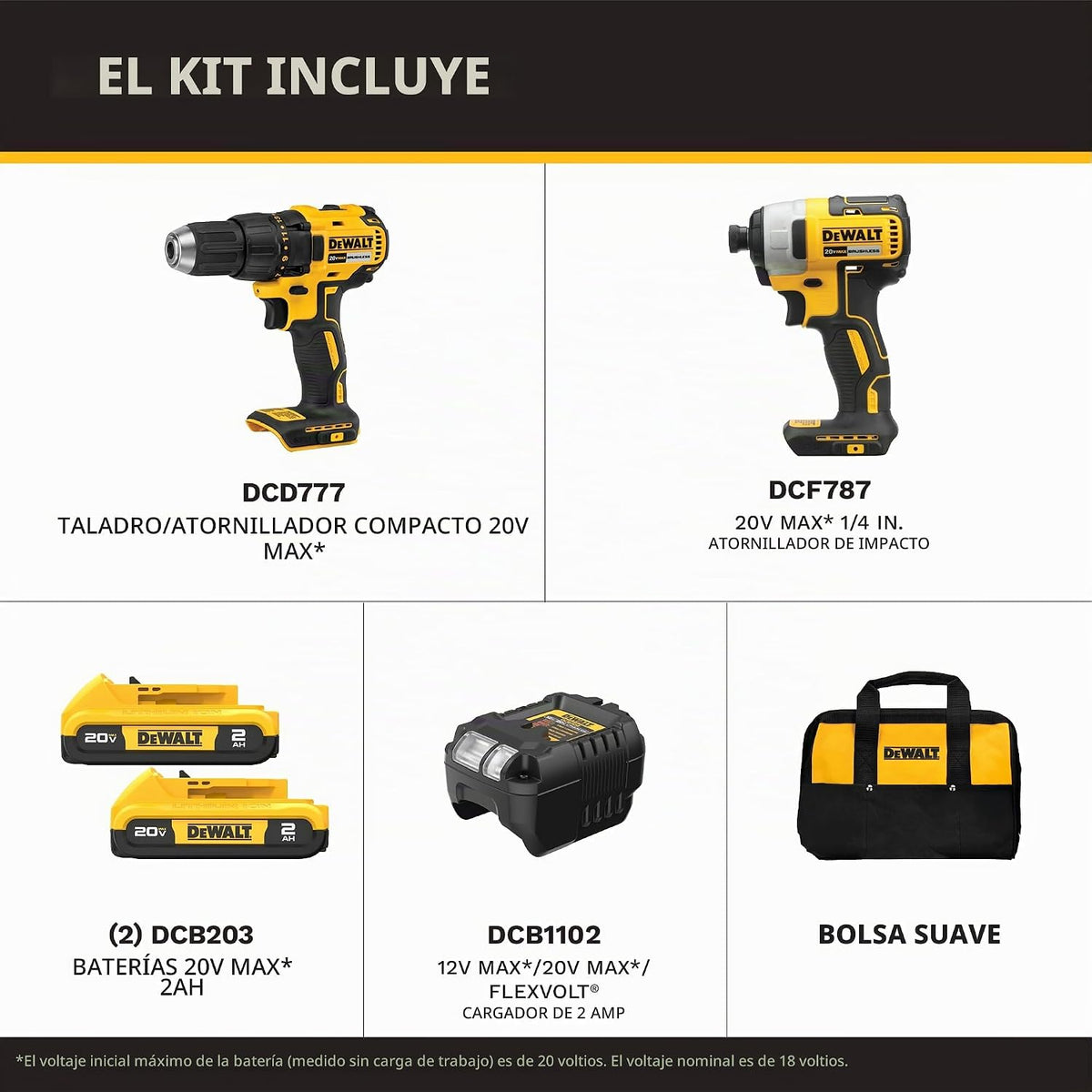 DEWALT Taladro inalámbrico de 20 V MAX y destornillador de impacto,...
