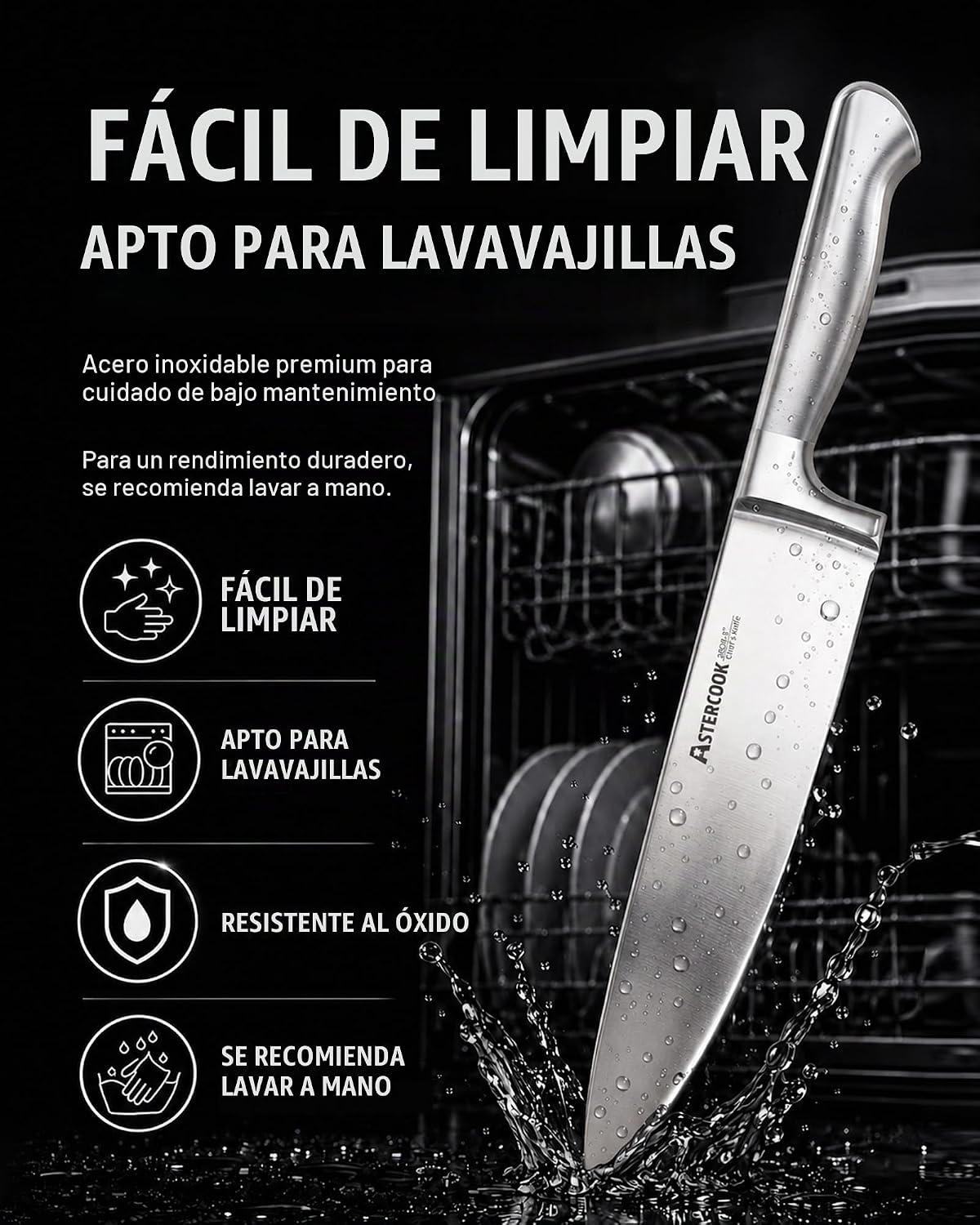 Astercook Juego de cuchillos de cocina de acero alemán de 15 piezas...